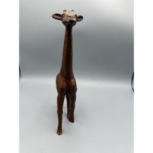 Hand Carved Wooden Giraffe Figurine Folk Art Safari Animal Statue 10”